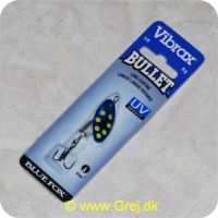 027752124044 - Bluefox Vibrax Bullet UV str. 2 - 8 gram - Blå m/ gule pletter - Sølvklokke
