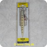 039984022722 - Kickin Eel - 12 cm lange - 13 gram - Segmented Kicking tail - Hvid m. sort