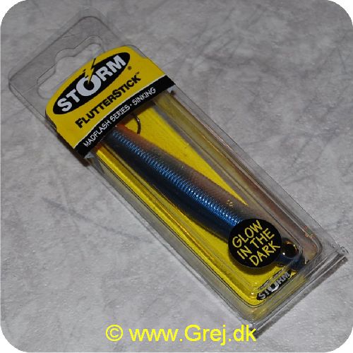 039984087417 - Flutterstick Madflash - synkende - 10 cm/20 gram - Molten Steel - Lyser i mørke - Blå/klar/orange