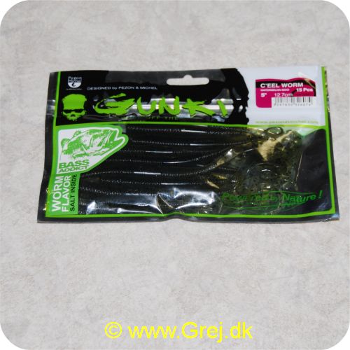 3297830326074 - Gunki C EEL worm 12.7 cm - 15 stk - Watermelon (sort med gennemsigtig hale) - Vejledning på bagsiden af pakken