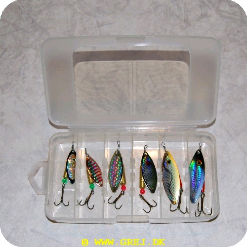 3821322 - 6 forskellige spinnere i praktisk grejæske nr. 1-2 (Se billede)