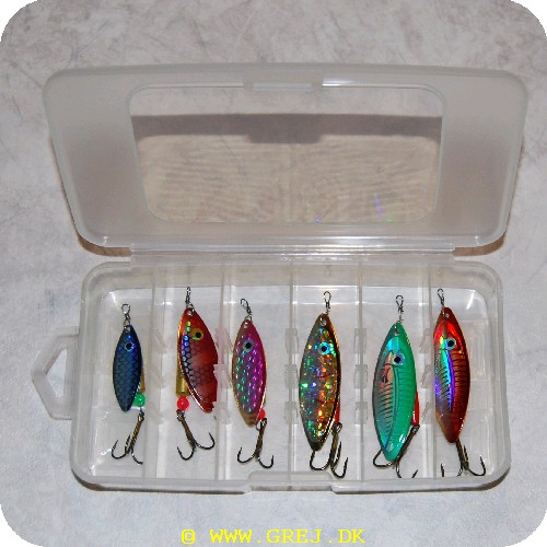 3821324 - 6 forskellige spinnere i praktisk grejæske nr. 1-4 (Se billede)