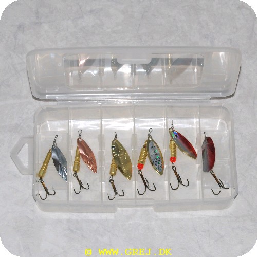 3821331 - 6 forskellige spinnere i praktisk grejæske nr. 2-1 (Se billede)
