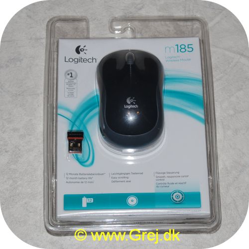 5099206027282 - Logitech Wireless Mouse M185<br>
Farve: Sort / Grå<br>
God til bærbar<br>
Lille USB dongle