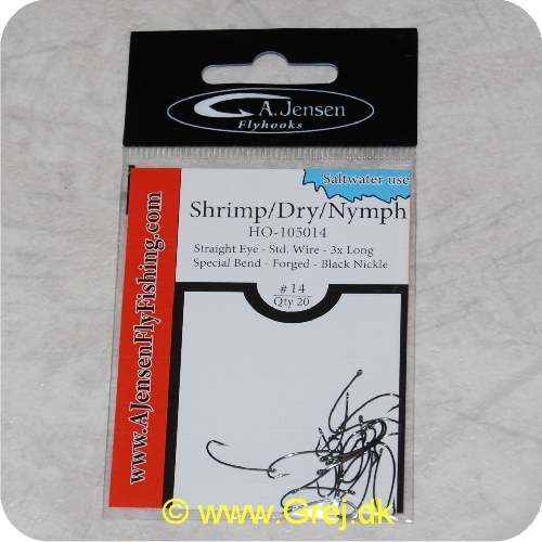 5704011017655 - Shrimp/Dry/Nymph - Lige øje - Special bøjet - Sort - 20 stk - Str. 14