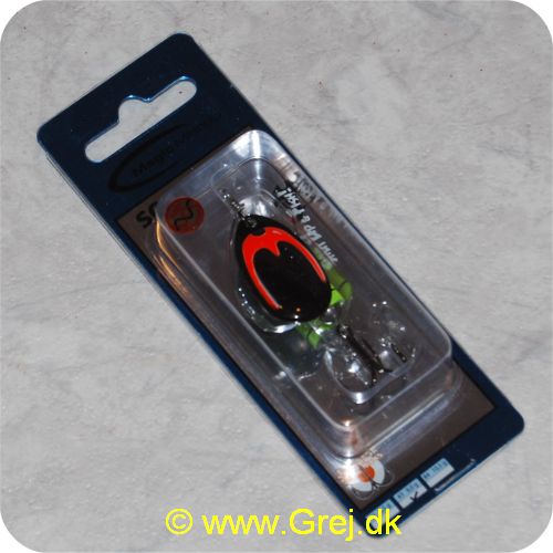 5707549295960 - Magic Minnow Sonic 360 grader - 8g - Str. 3 - Tyskeren - Sort/orange blad - Gul tungstens krop