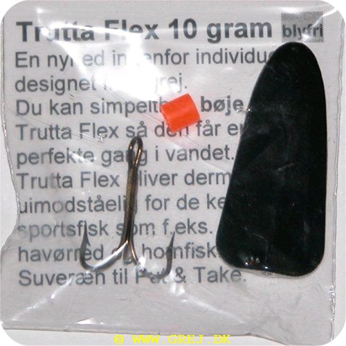 8703 - Trutta Flex - 10 gram - Sort/Hvid<BR>En nyhed indenfor individuel designet fiskegrej.<BR>Du kan simpelthen BøJE Trutta Flex så den får den perfekte gang i vandet.<BR>Trutta Flex bliver dermed totalt uimodståelig for de kendte sportsfisk som f.eks. laks. havørred og hornfisk.<BR>Suveræn til Put & Take.