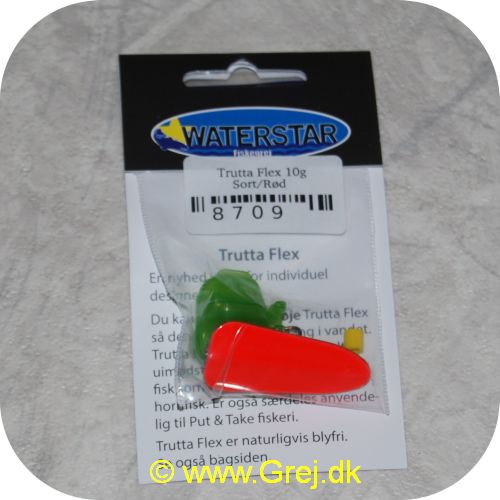 8709 - Trutta Flex - 10 gram - Sort/Rød - Med Krogkappe<BR>En nyhed indenfor individuel designet fiskegrej.<BR>Du kan simpelthen BøJE Trutta Flex så den får den perfekte gang i vandet.<BR>Trutta Flex bliver dermed totalt uimodståelig for de kendte sportsfisk som f.eks. laks. havørred og hornfisk.<BR>Suveræn til Put & Take.
