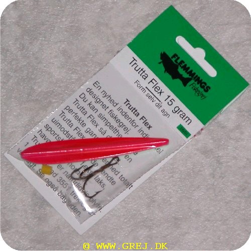 8905 - Trutta Flex - 15 gram - Grøn/Rød<BR>En nyhed indenfor individuel designet fiskegrej.<BR>Du kan simpelthen BøJE Trutta Flex så den får den perfekte gang i vandet.<BR>Trutta Flex bliver dermed totalt uimodståelig for de kendte sportsfisk som f.eks. laks. havørred og hornfisk.<BR>Suveræn til Put & Take.