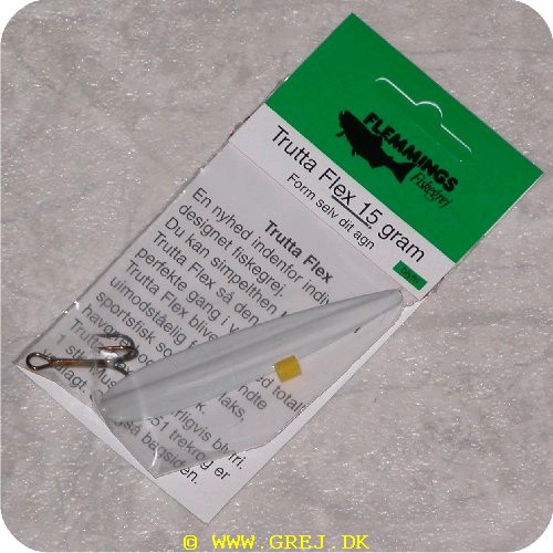8915 - Trutta Flex - 15 gram - Hvid<BR>En nyhed indenfor individuel designet fiskegrej.<BR>Du kan simpelthen Bøje Trutta Flex så den får den perfekte gang i vandet.<BR>Trutta Flex bliver dermed totalt uimodståelig for de kendte sportsfisk som f.eks. laks. havørred og hornfisk.<BR>Suveræn til Put & Take.
