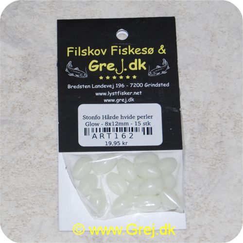ART162 - Stonfo Oval Glow perler - 15 stk - hvide - Str. 8x12mm
